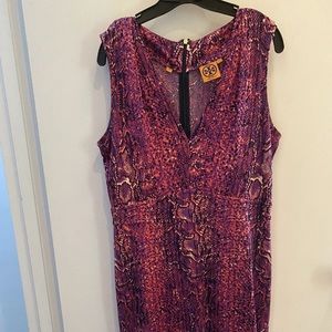 TORY BURCH DRESS SILK JERSEY SIZE L Pink Purple Ivory Snakeskin Print EUC!